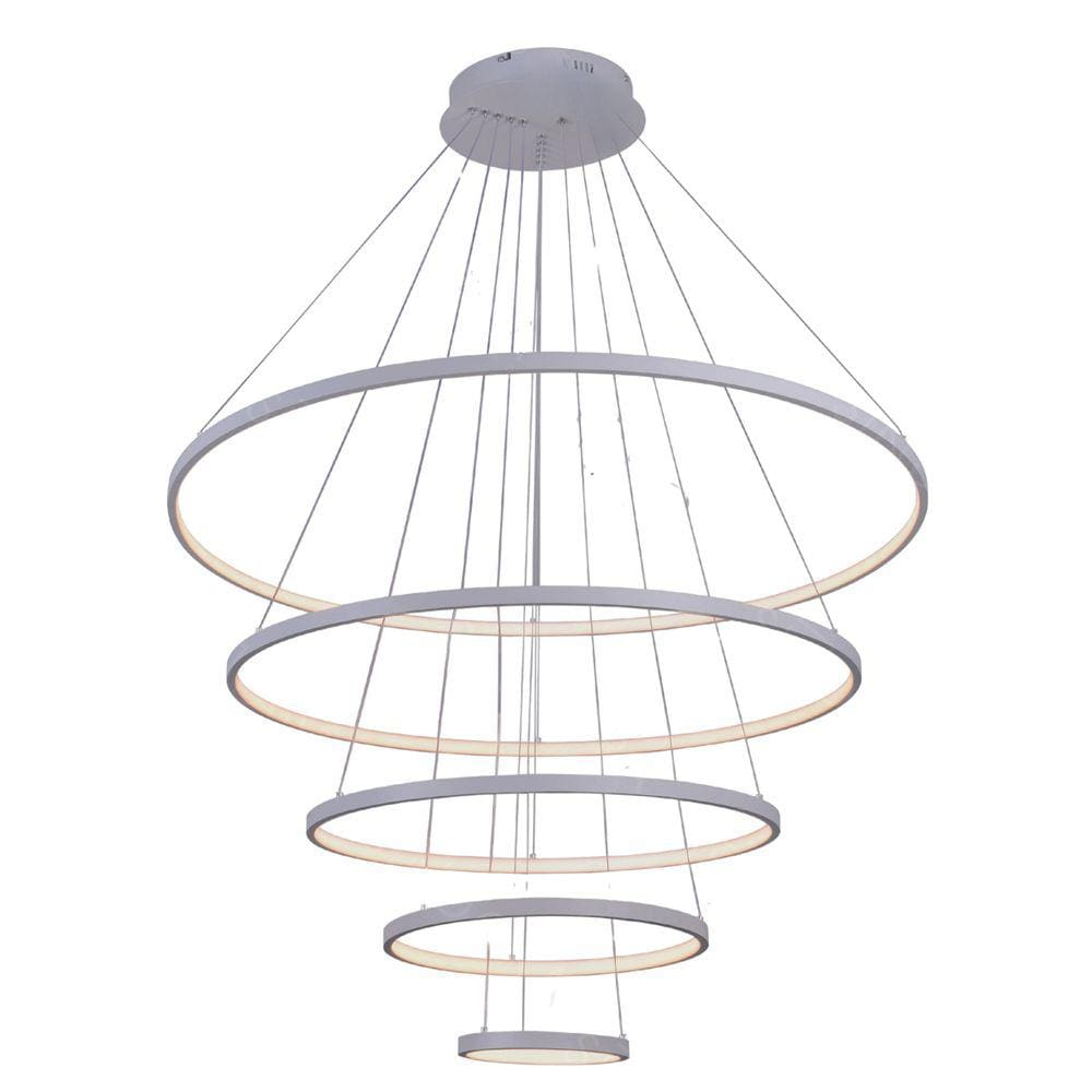 Pendente 5 Anéis Cinza Fosco 100cm Led 188W 3000K Bivolt com Cabo de 4,7 Metros