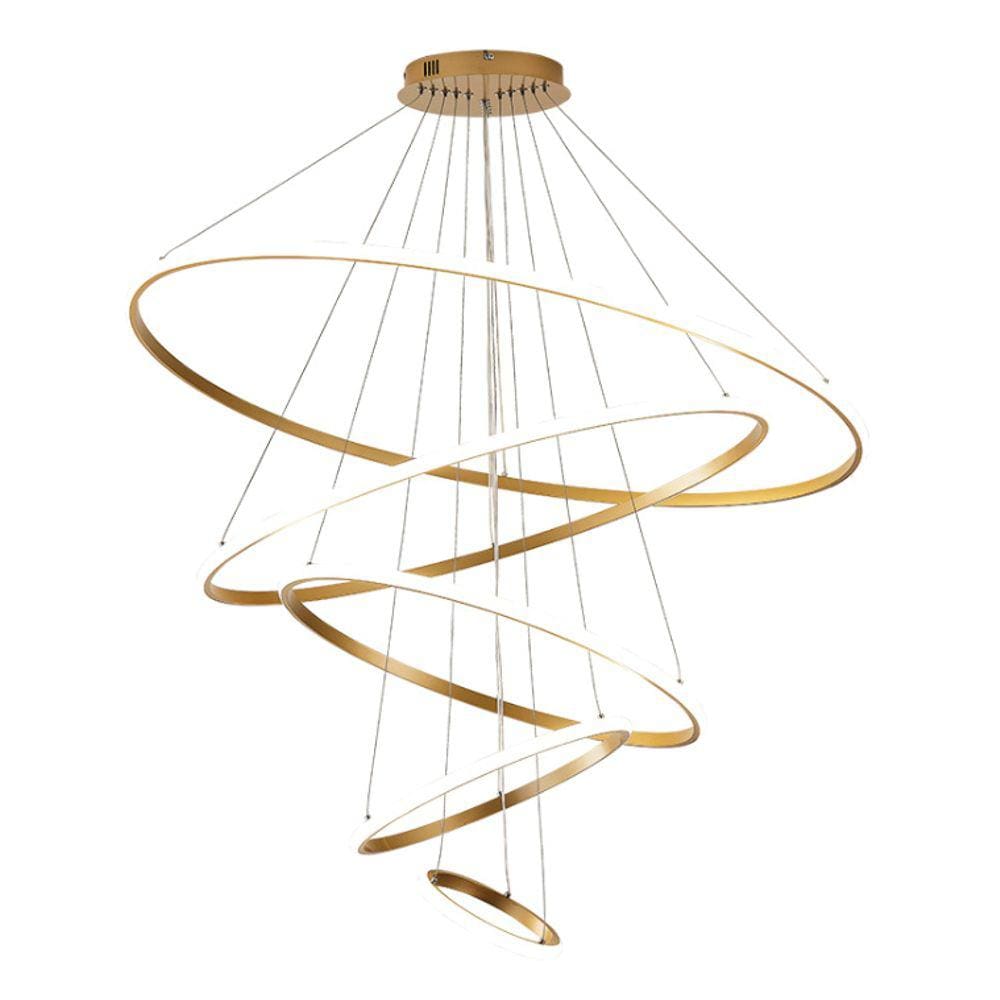Pendente 5 Anéis Dourado Inverse 100cm Led 132W 4000K Bivolt Cabo de 4 metros