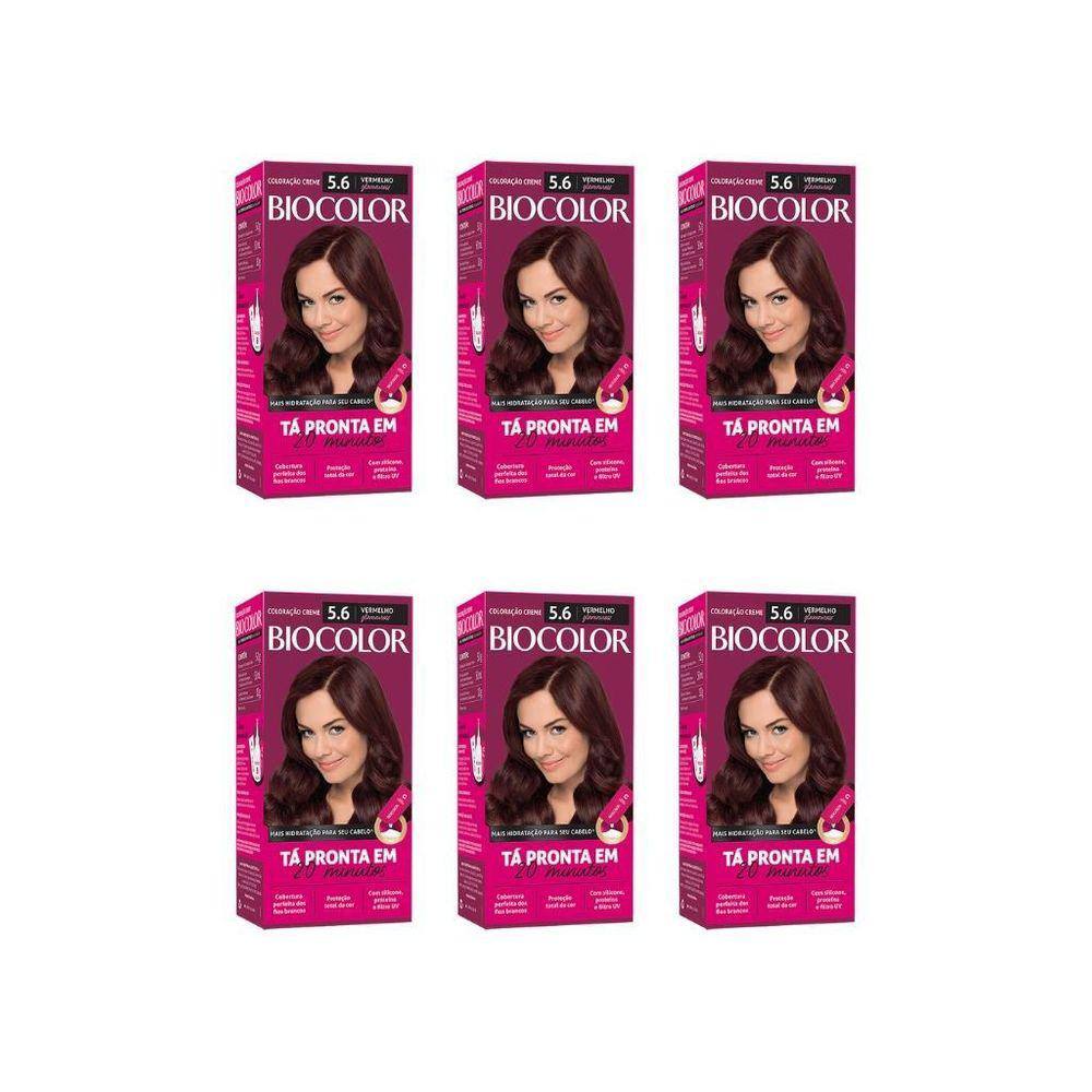 Coloraçao Biocolor Creme 5.6 Vermelho Glamuroso-Kit C/6Un