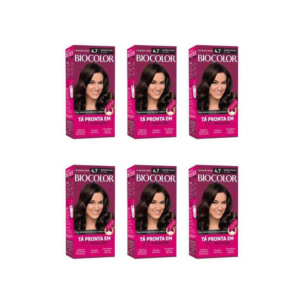 Coloraçao Biocolor Creme 4.7 Marrom Escuro Da Moda-Kit C/6Un