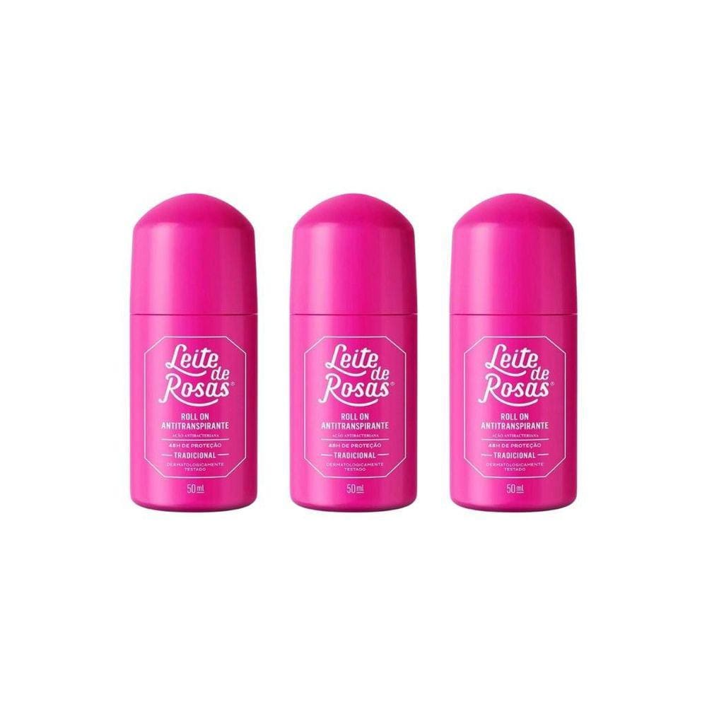 Desodorante Roll-On Leite De Rosas Trad 50Ml-Kit C/3Un