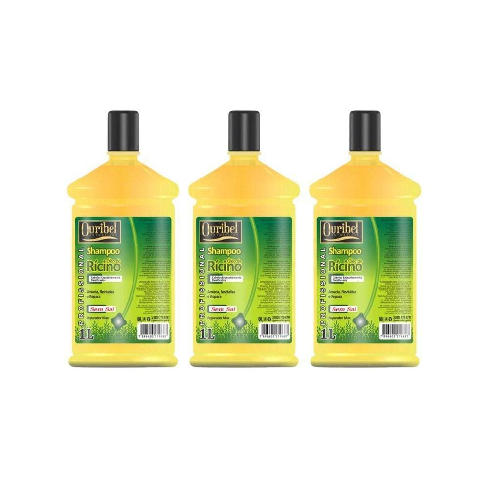 Shampoo Ouribel 1000Ml Oleo De Ricinio - Kit C/3Un