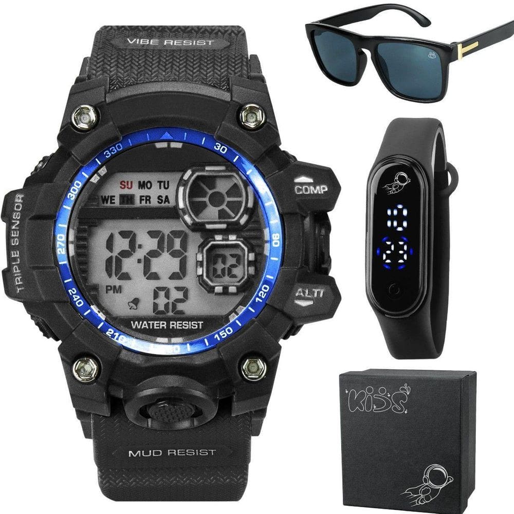 Oculos Protecao Uv + Caixa + Relógio Infantil Prova Dagua