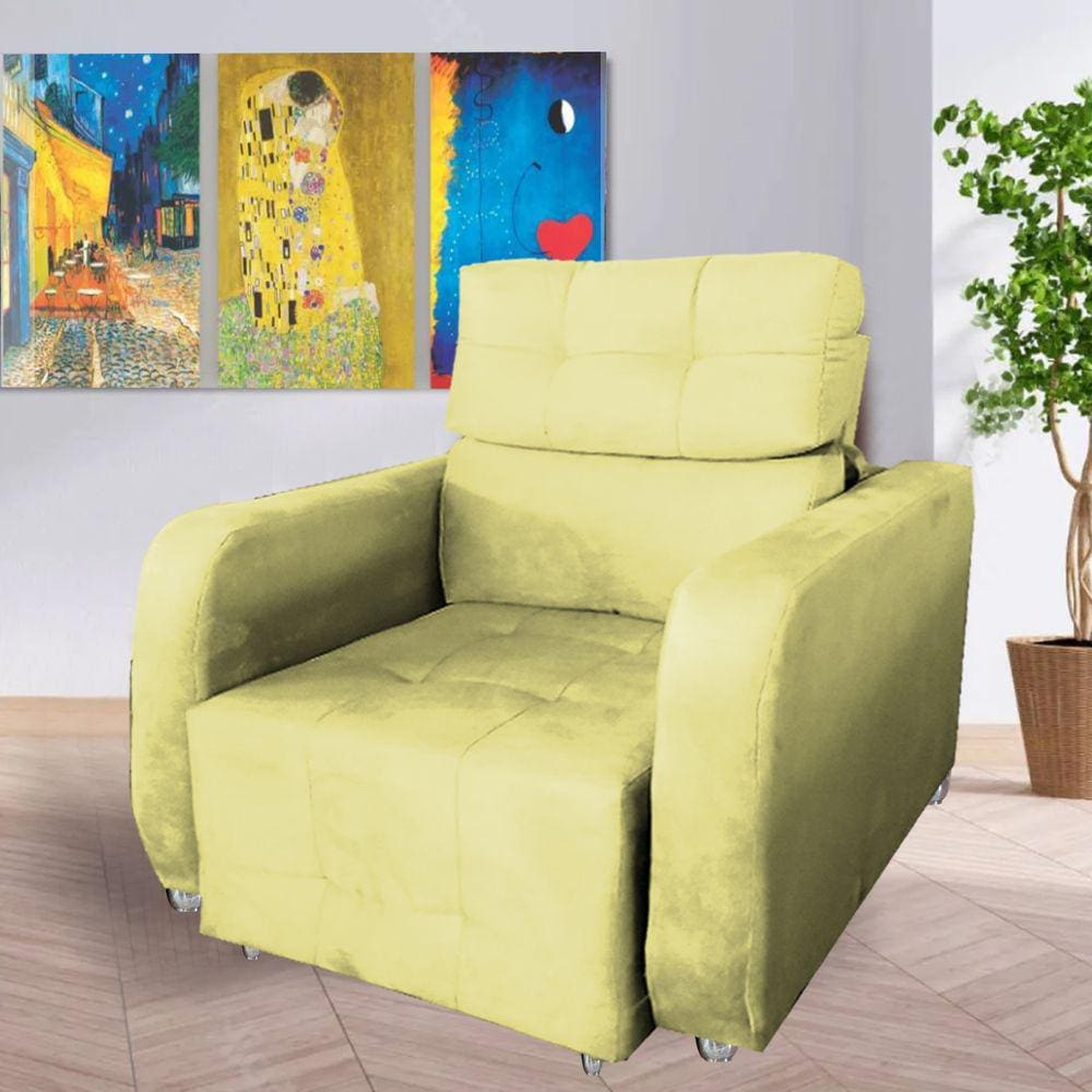 Poltrona Reclinavel Sala De Estar Safira Amamentação Amarelo