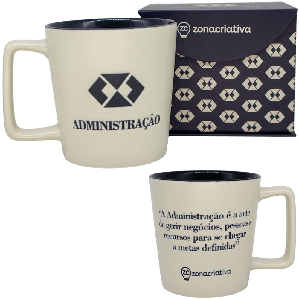 Caneca Profissão Administrador Administração Estampa Em Baixo Relevo Azul Cerâmica Branca 400ML