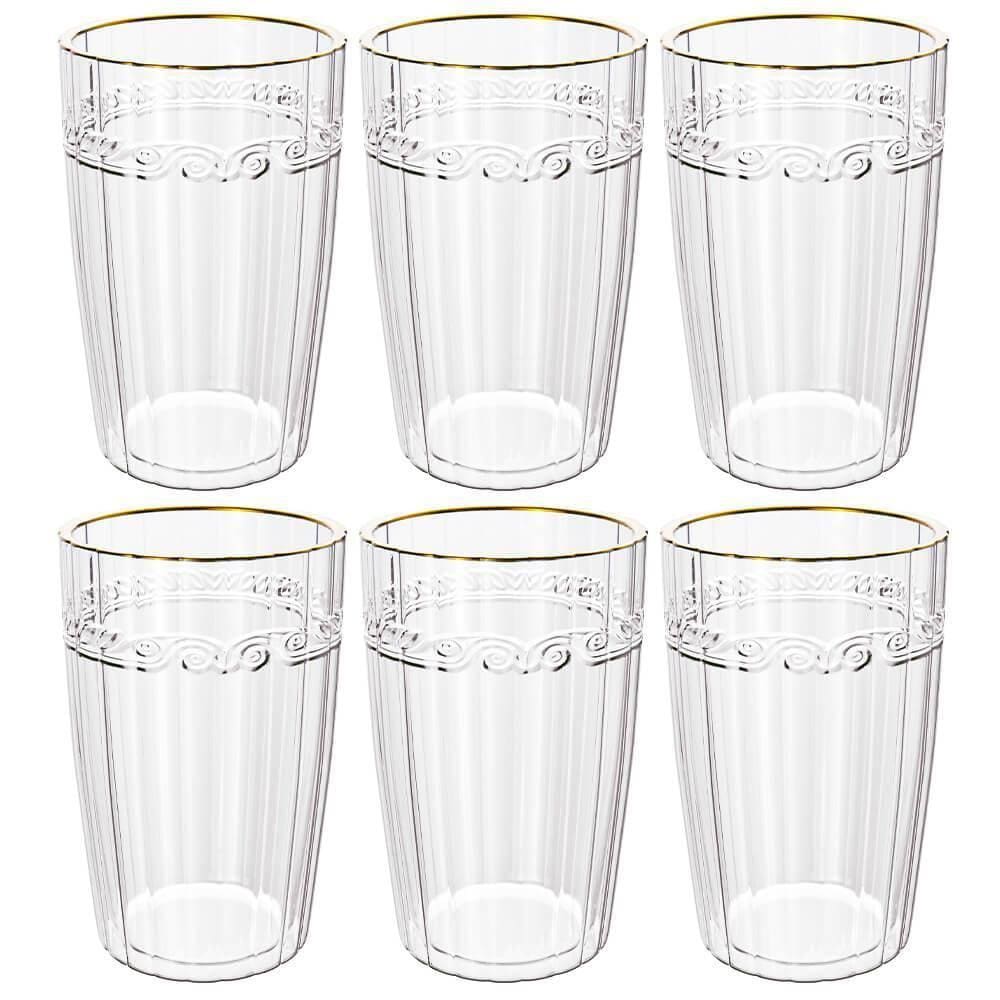 Jogo de Copos de Cristal Transparente Fio de Ouro Imperial 370ml 6 peças - Lyor