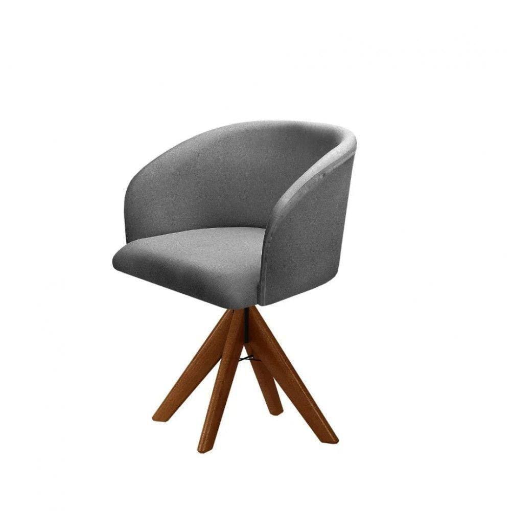 Poltrona Decorativa Atenas Pé Giratório Em Madeira Grafite