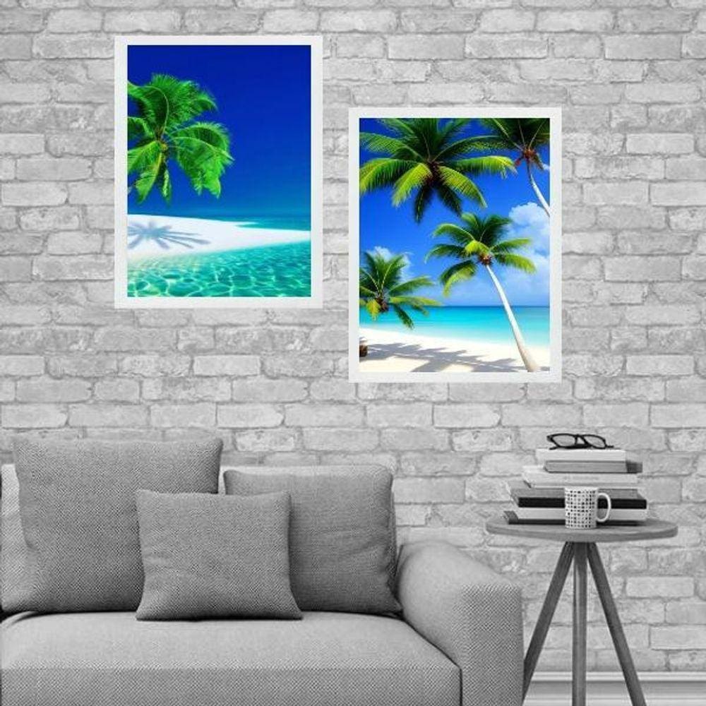 Kit 2 Quadros Praia Paradisíaca 24X18Cm