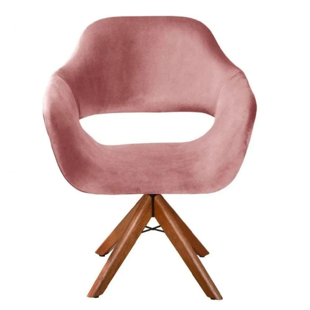 Poltrona Decorativa Zara Pé Giratório Em Madeira Rose