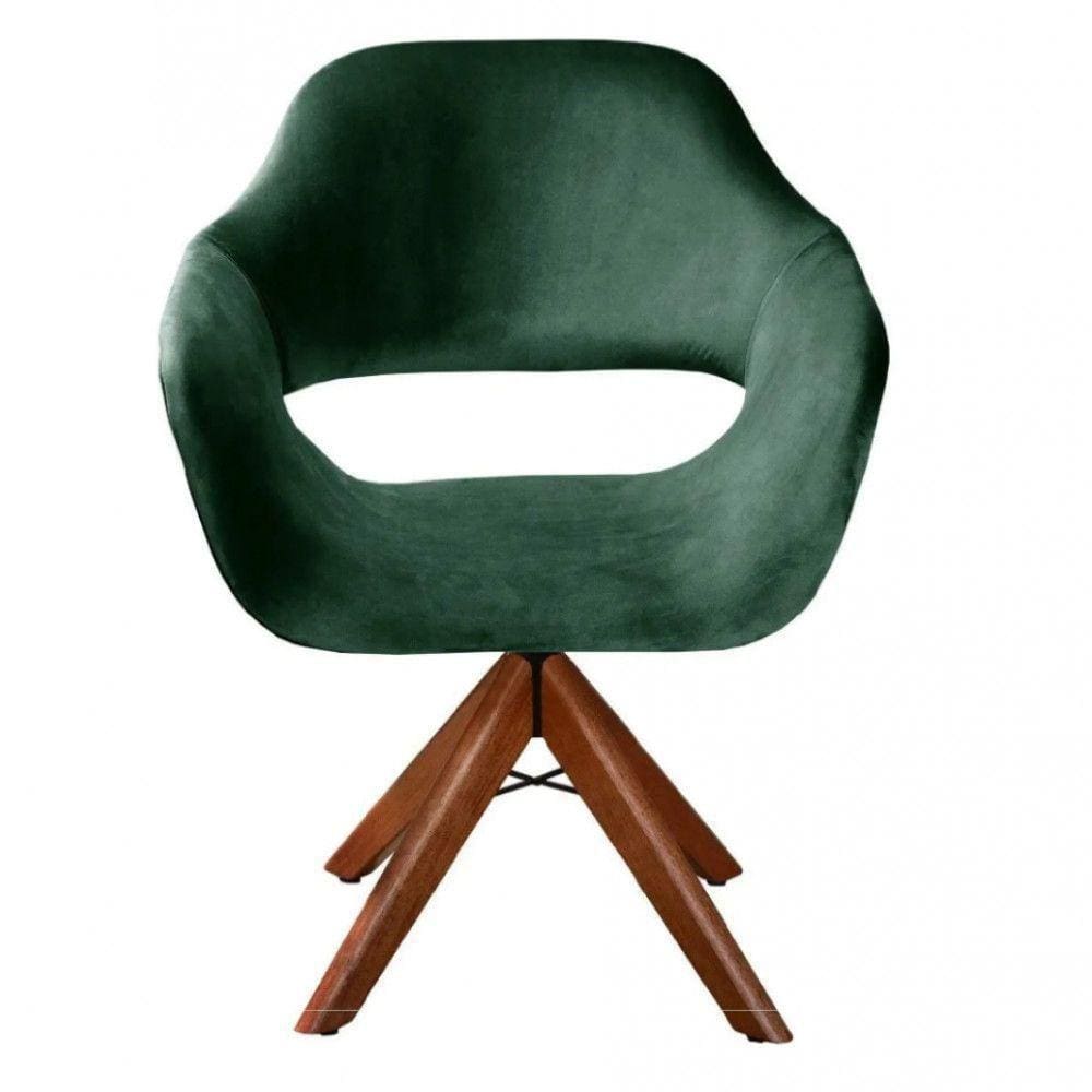 Poltrona Decorativa Zara Pé Giratório Em Madeira Verde
