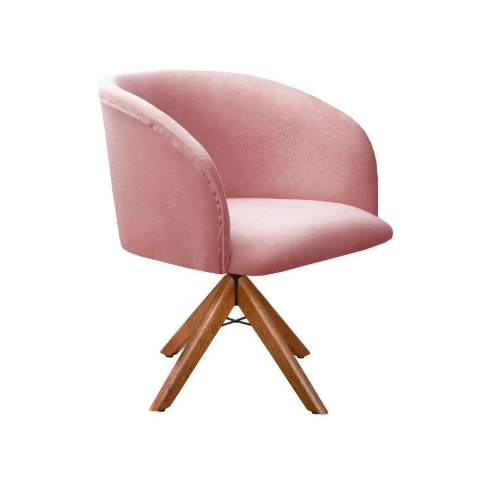 Poltrona Decorativa Atenas Pé Giratório Em Madeira Rose