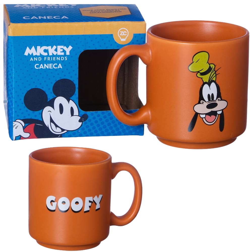 Mini Caneca Pateta Laranja Café Expresso Empilhável Cerâmica 100ML Oficial Disney
