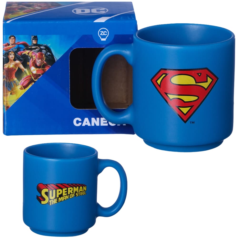 Mini Caneca Superman Super Homem Azul Café Expresso Empilhável Cerâmica 100ML Oficial DC Comics