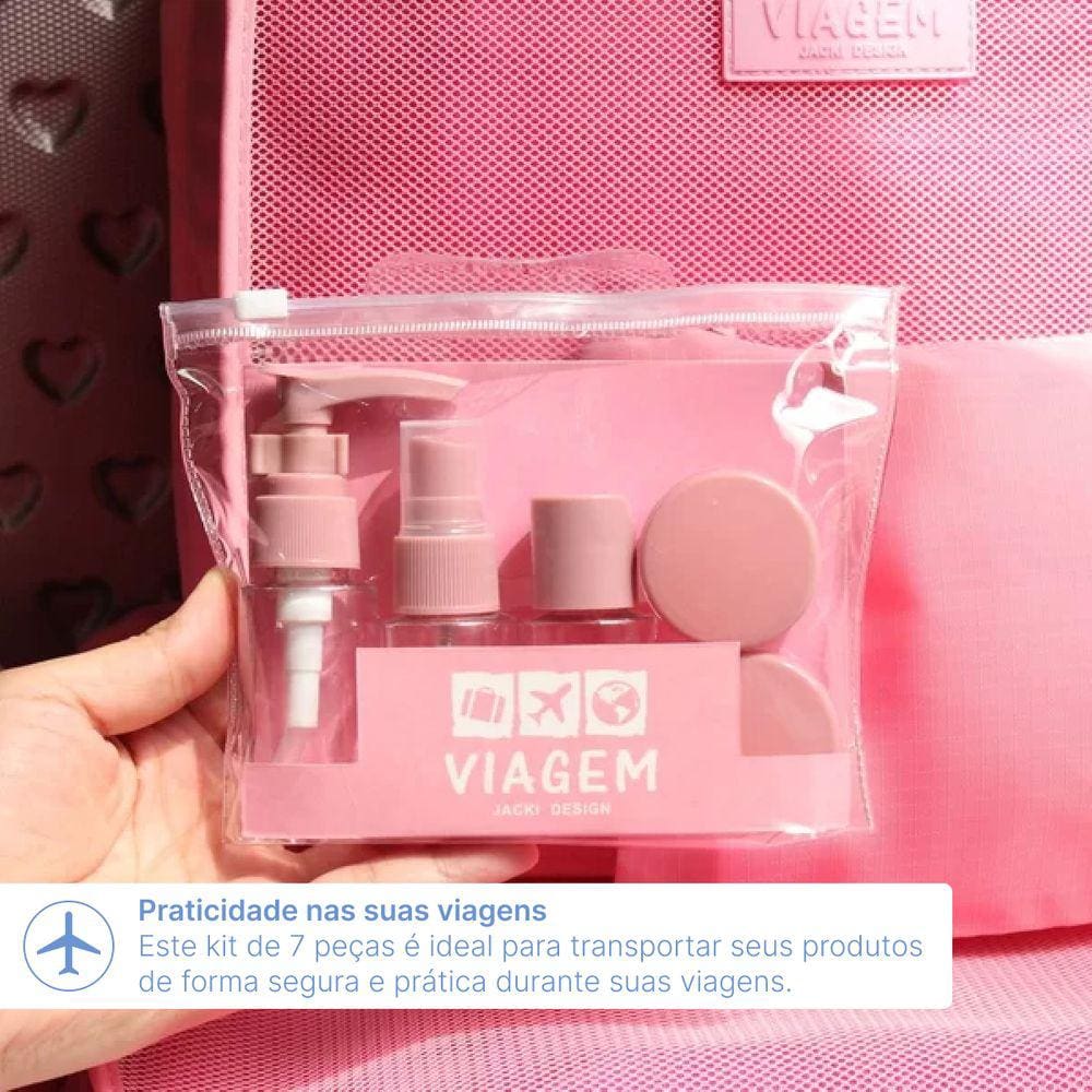 Kit de Frascos Para Viagem 7 Peças Organizador De Mala