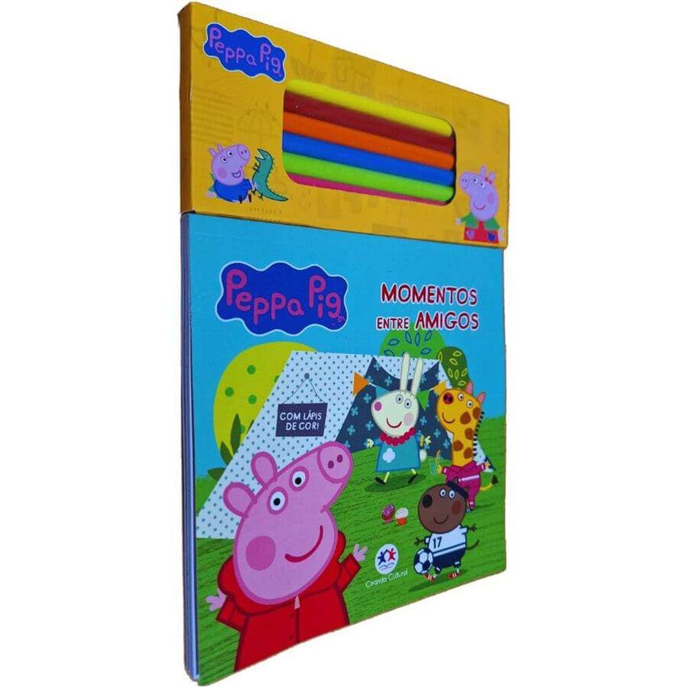 Livro Físico de Colorir Infantil Peppa Pig: Momentos Entre Amigos Com 6 Lápis de Cor Idade Recomendada: Acima de 3 Anos