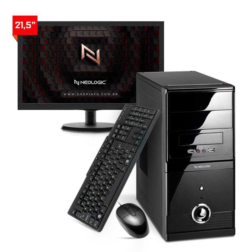 Kit - Computador Neologic Home Nli83499 Amd Ryzen 5 5600G (3.9Ghz 19Mb) 16Gb Ssd 480Gb + Monitor 21,5