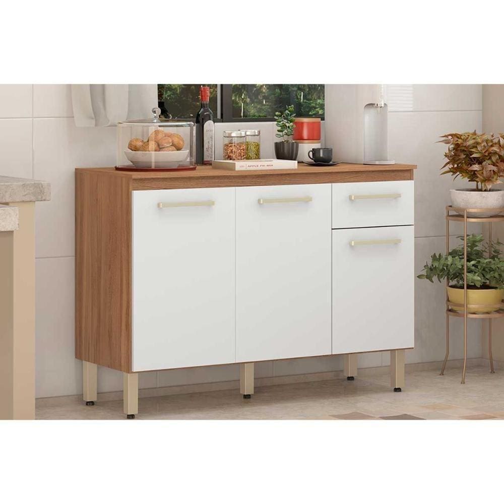 Balcão De Cozinha Dama 3 Portas E 1 Gaveta C- Tampo 120cm Amendola-branco - Demóbile