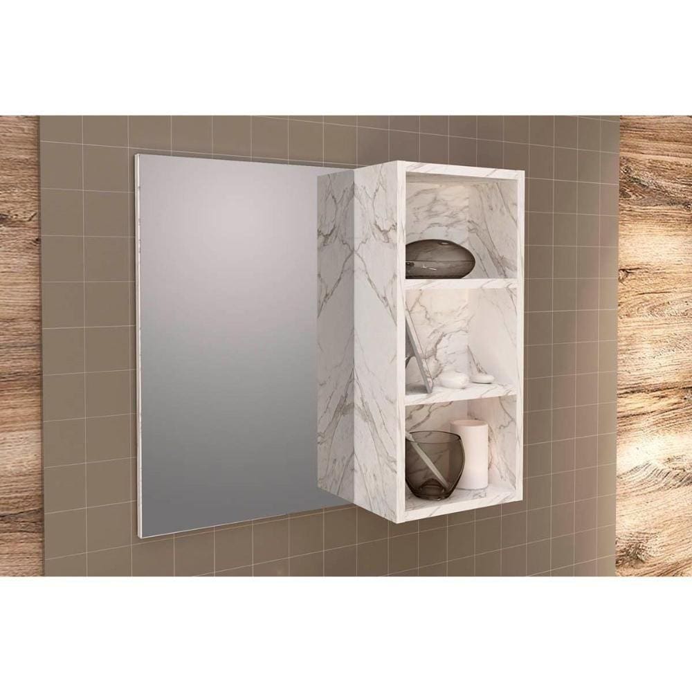 Armário De Banheiro C-espelho Suspenso Bn3609 60cm Cor Mármore Branco - Tecno Mobili