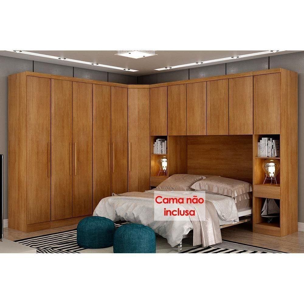 Quarto Casal Rizon 7 Peças (1 Armário Ponte 1 Closet 3 Guarda Roupas ) Freijo Cumaru