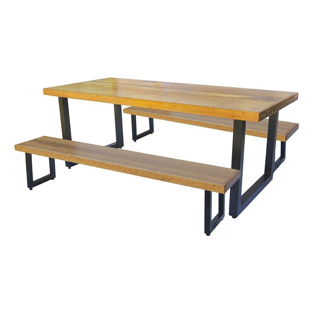 Jogo Mesa E 2 Bancos Industrial Detroit 1,20m Ferragem Preta