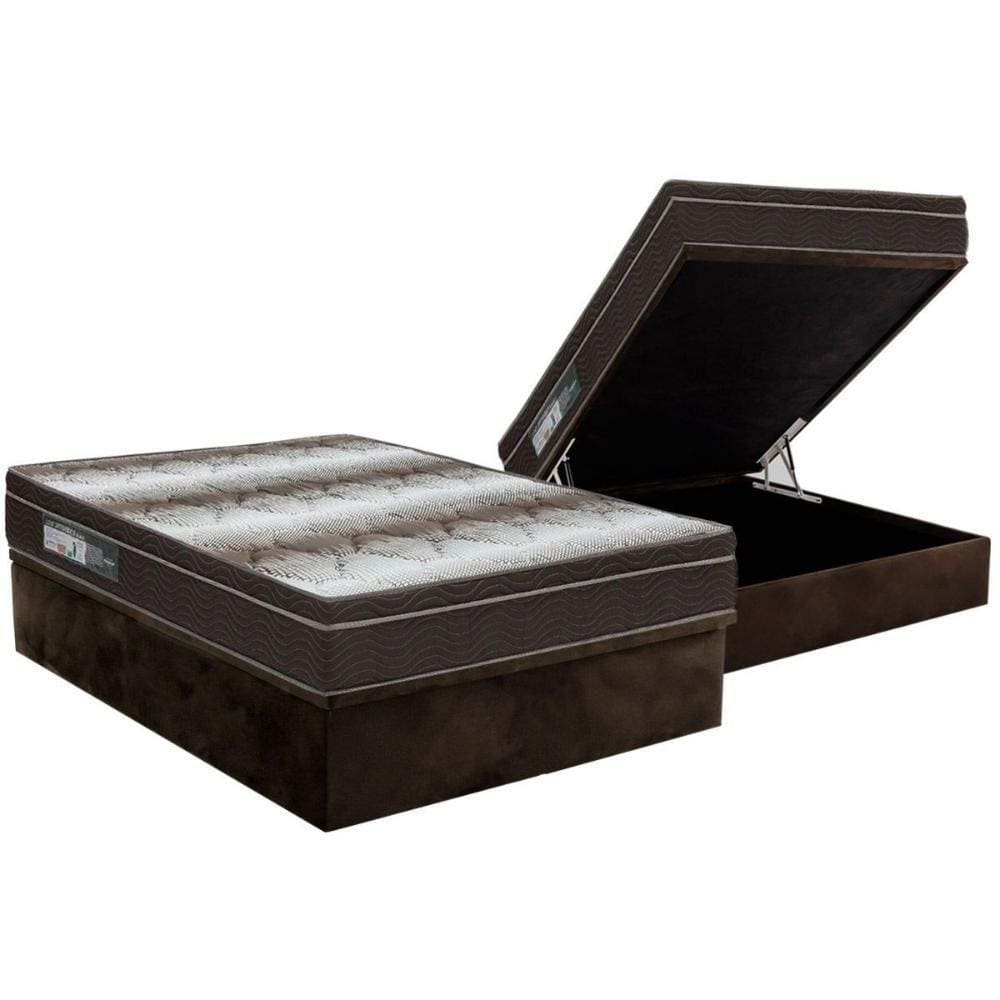 Cama Box Baú Casal: Colchão Ortopédico Ortobom Light + Base Crc Suede Brown(138x188)