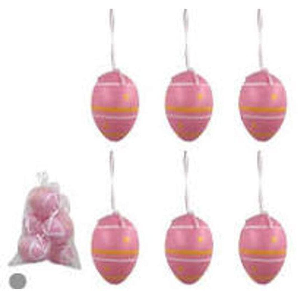 Enfeite Pascoa Ovo C/6 Und Rosa Amarelo 8Cm 9001002