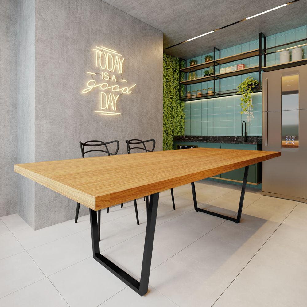 Mesa Industrial Eco Premium Lanna Madeira Maciça com Ferragem Preta 3,00 X 1,00