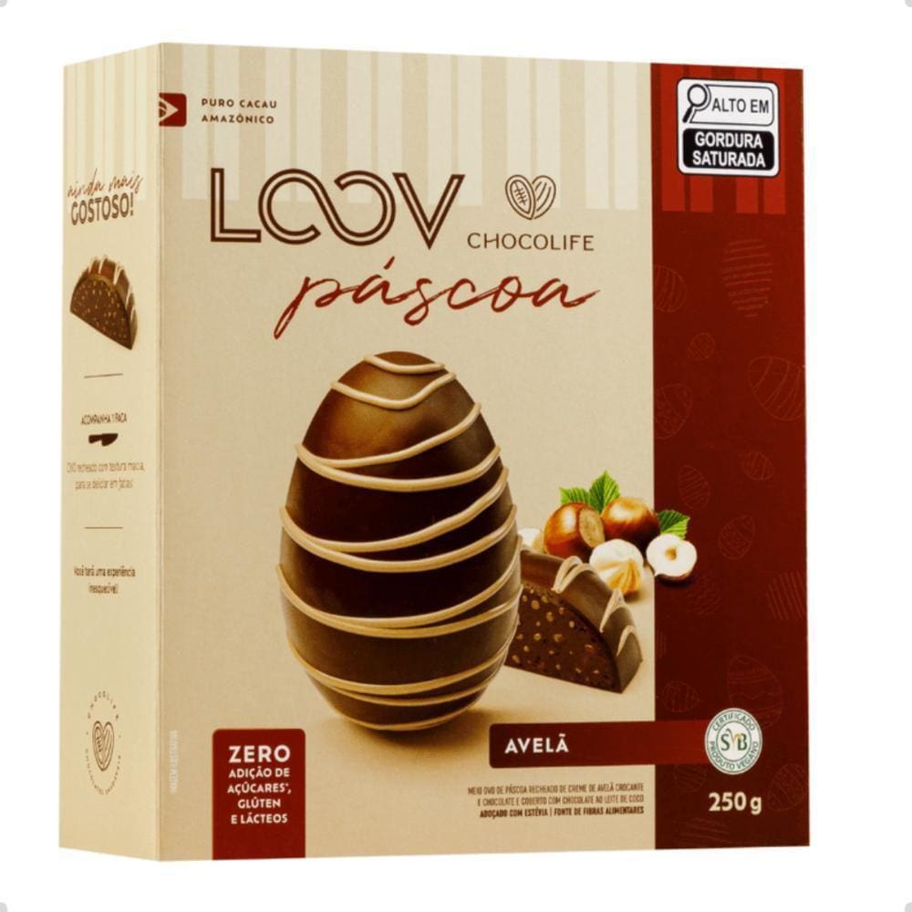 Ovo De Páscoa Loov Puro Cacau Amazonico 250G Chocolife Avelã