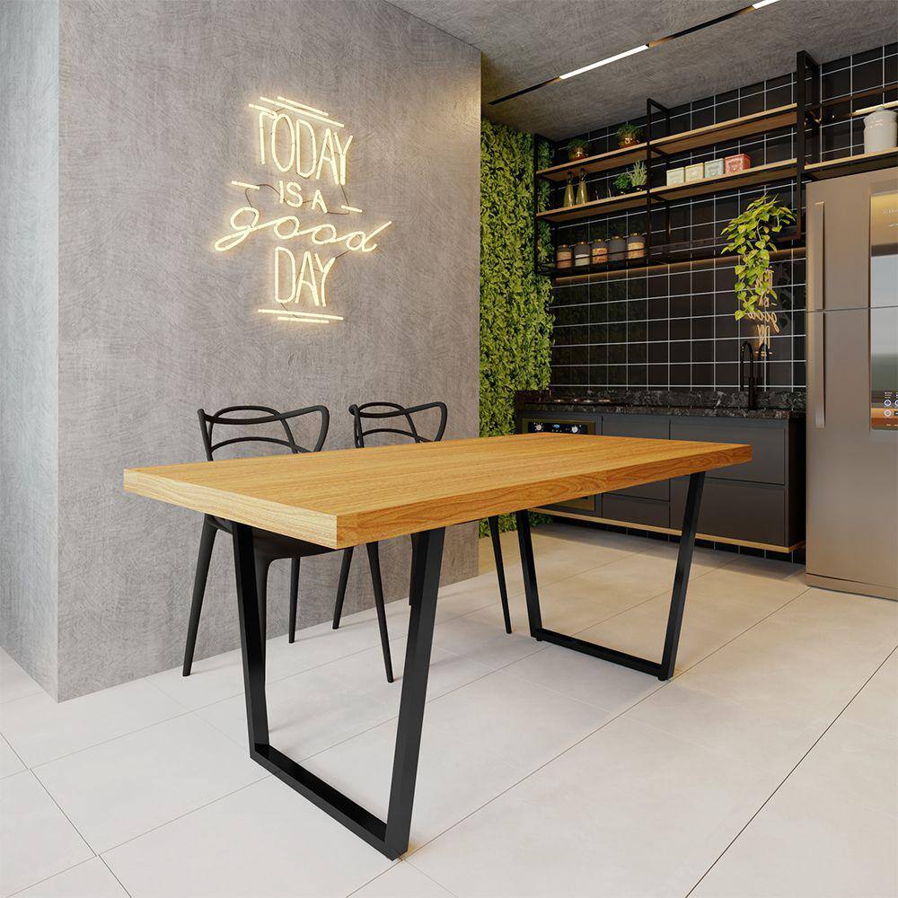 Mesa Industrial Eco Premium Lanna Madeira Maciça com Ferragem Preta 1,80m