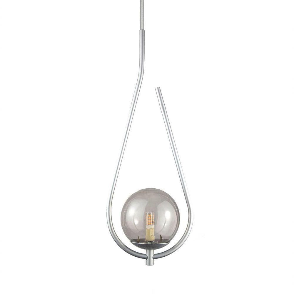 Lustre Pendente On Drop - Prata Com Globo De Vidro Fumê