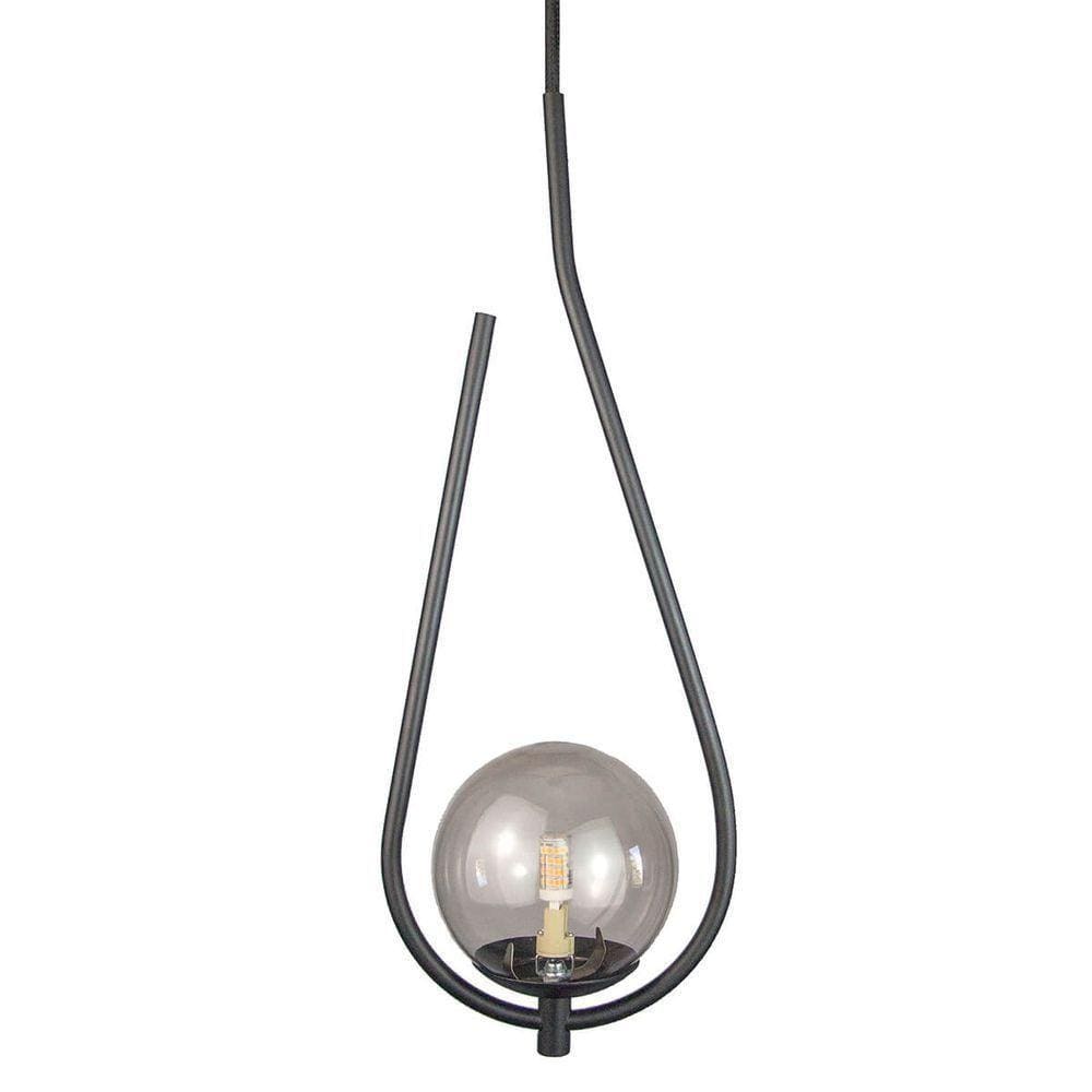 Lustre Pendente On Drop - Preto Com Globo De Vidro Fumê