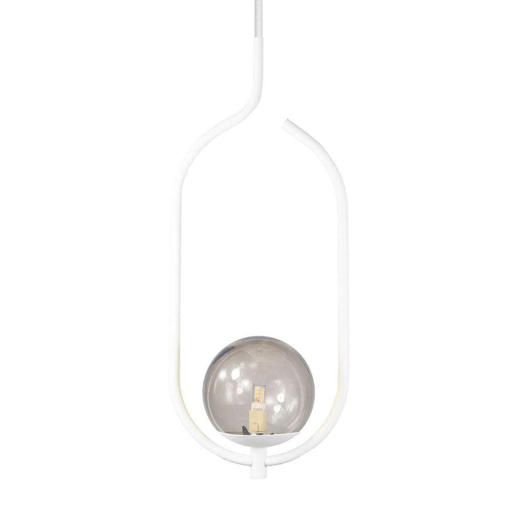 Lustre Pendente On Clip - Branco Com Globo De Vidro Fumê