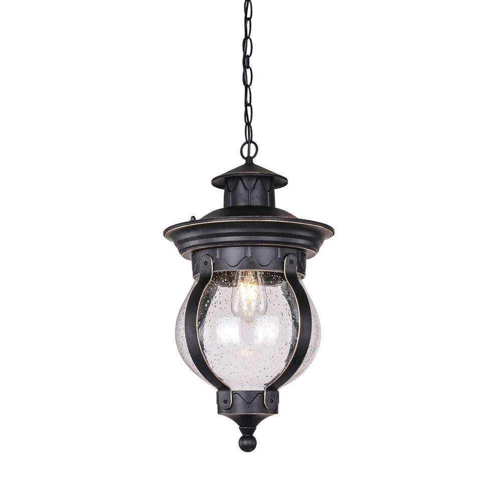 Pendente Colonial Vidro Pontilhado Preto e Dourado 35cm 1E27