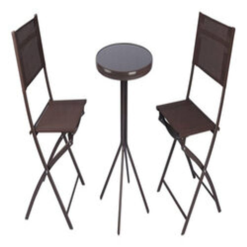 Conjunto Mesa E 2 Cadeiras Aço Vidro Jardim Varanda - Home