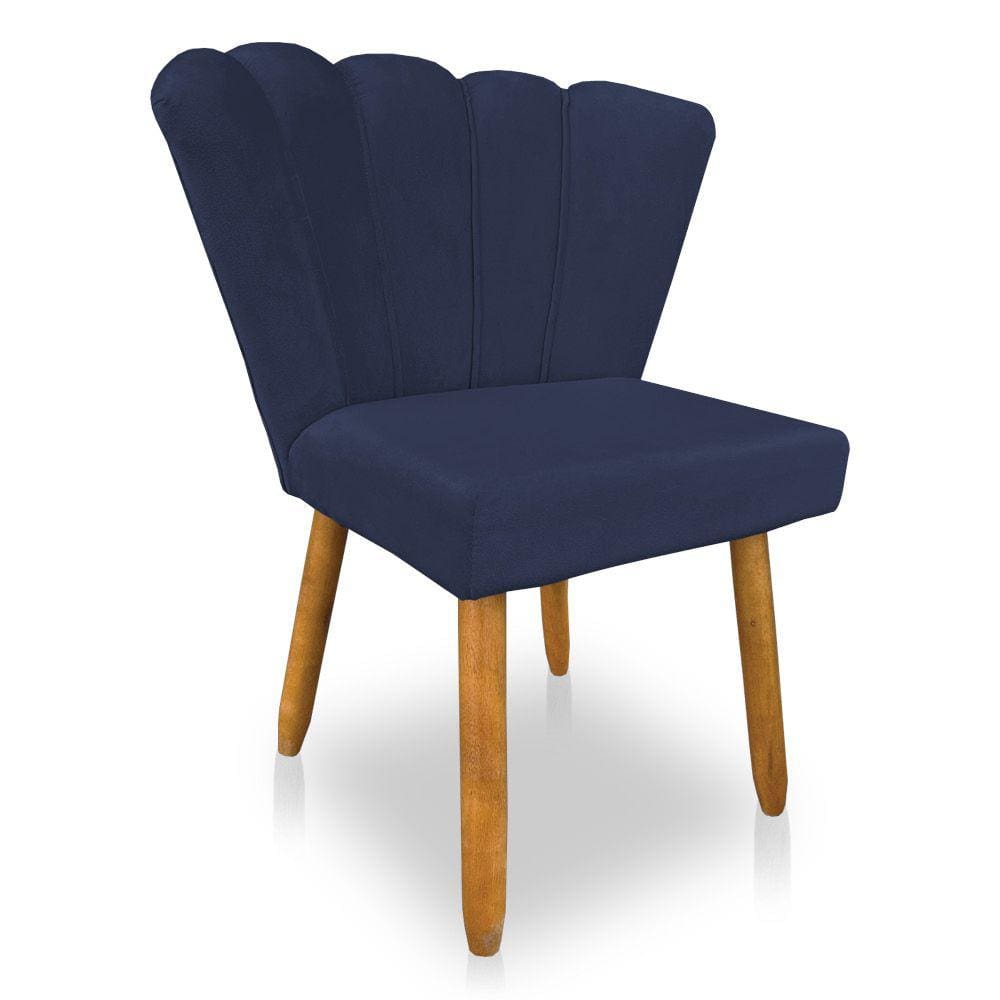 Cadeira Poltrona Flor Veludo Azul Marinho  Pés Palito Castanho - Pallazio