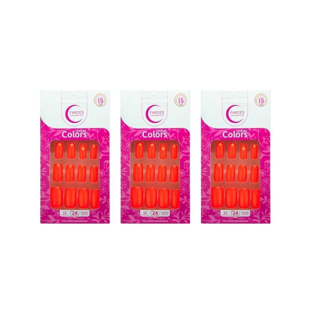 Unhas Postiças Fhaces Top Coalt Neon Summer - Kit C/3Un