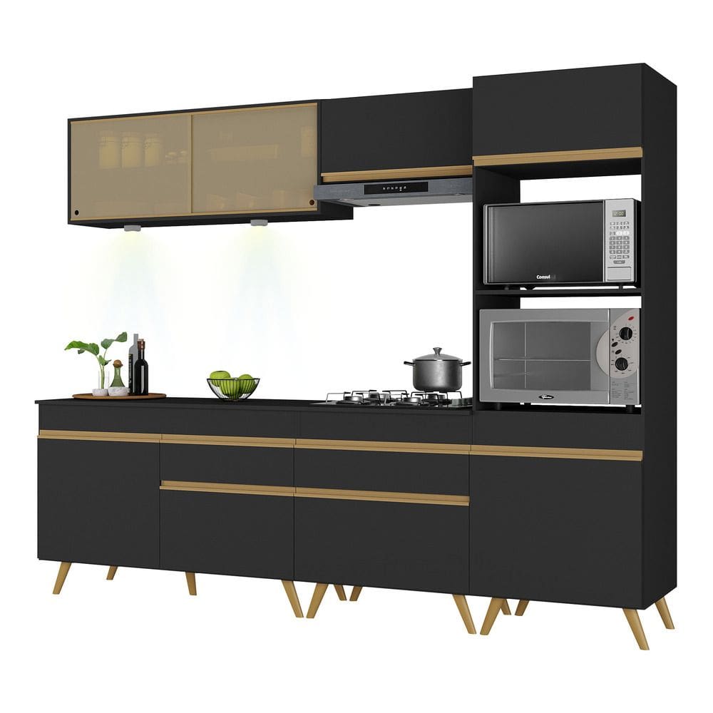 Armário de Cozinha Completa 252cm com Leds Veneza Up Multimóveis V2037