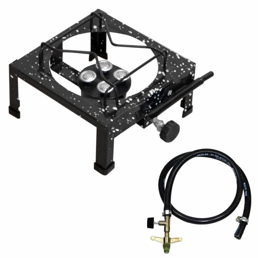 Fogão 1 Boca Portátil Esmaltado Alta Pressão com Mangueira Preto