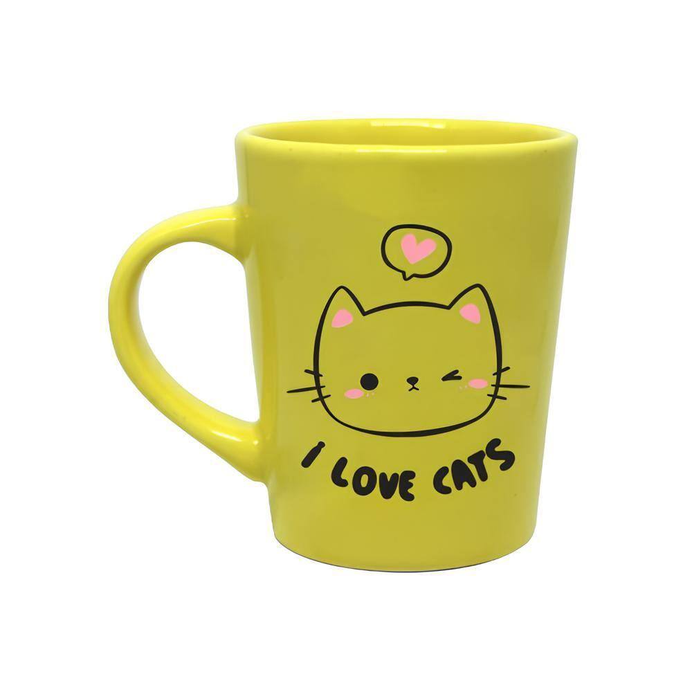 Caneca de Porcelana 270ml I Love Cats Amarela