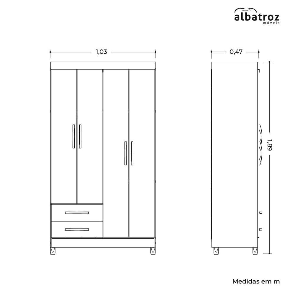 Guarda-roupa Solteiro 4 Portas 2 Gavetas Âmbar Cinamomo
