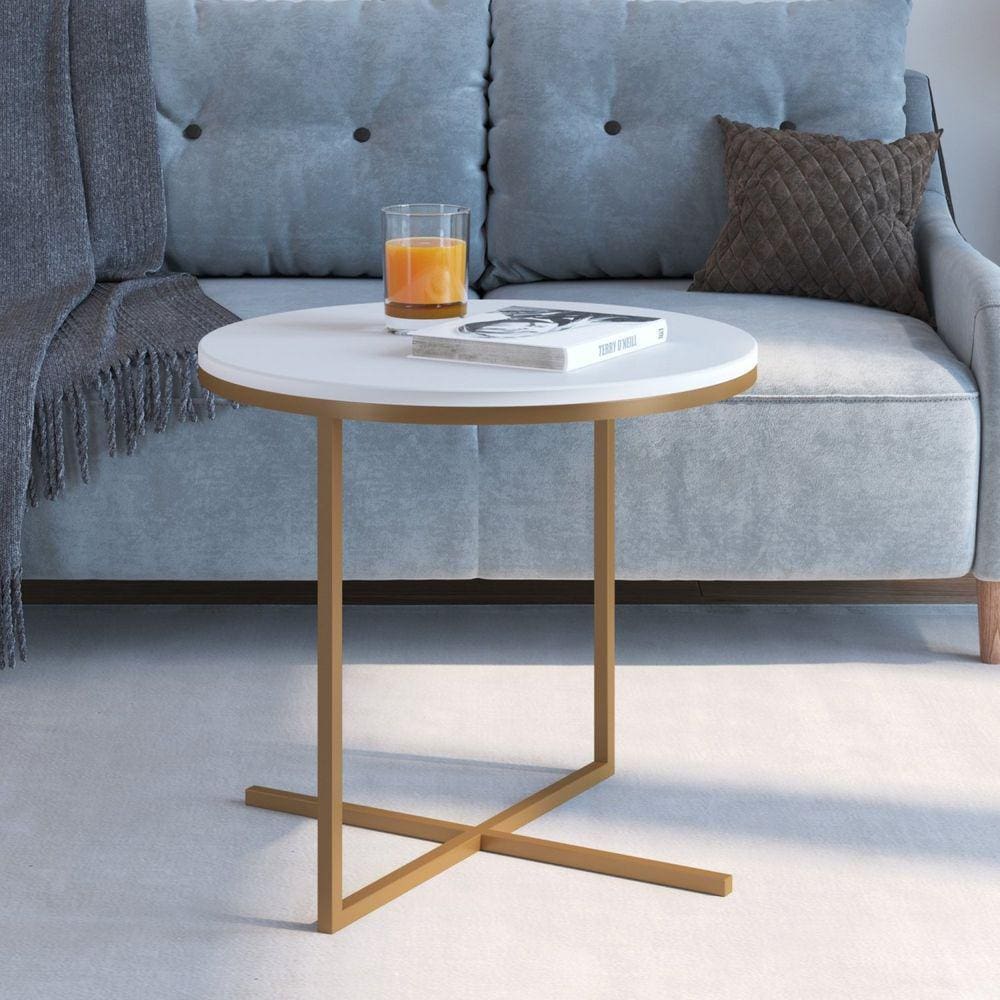 Mesa Lateral Média 46 X 50cm Volpi Branco/Dourado