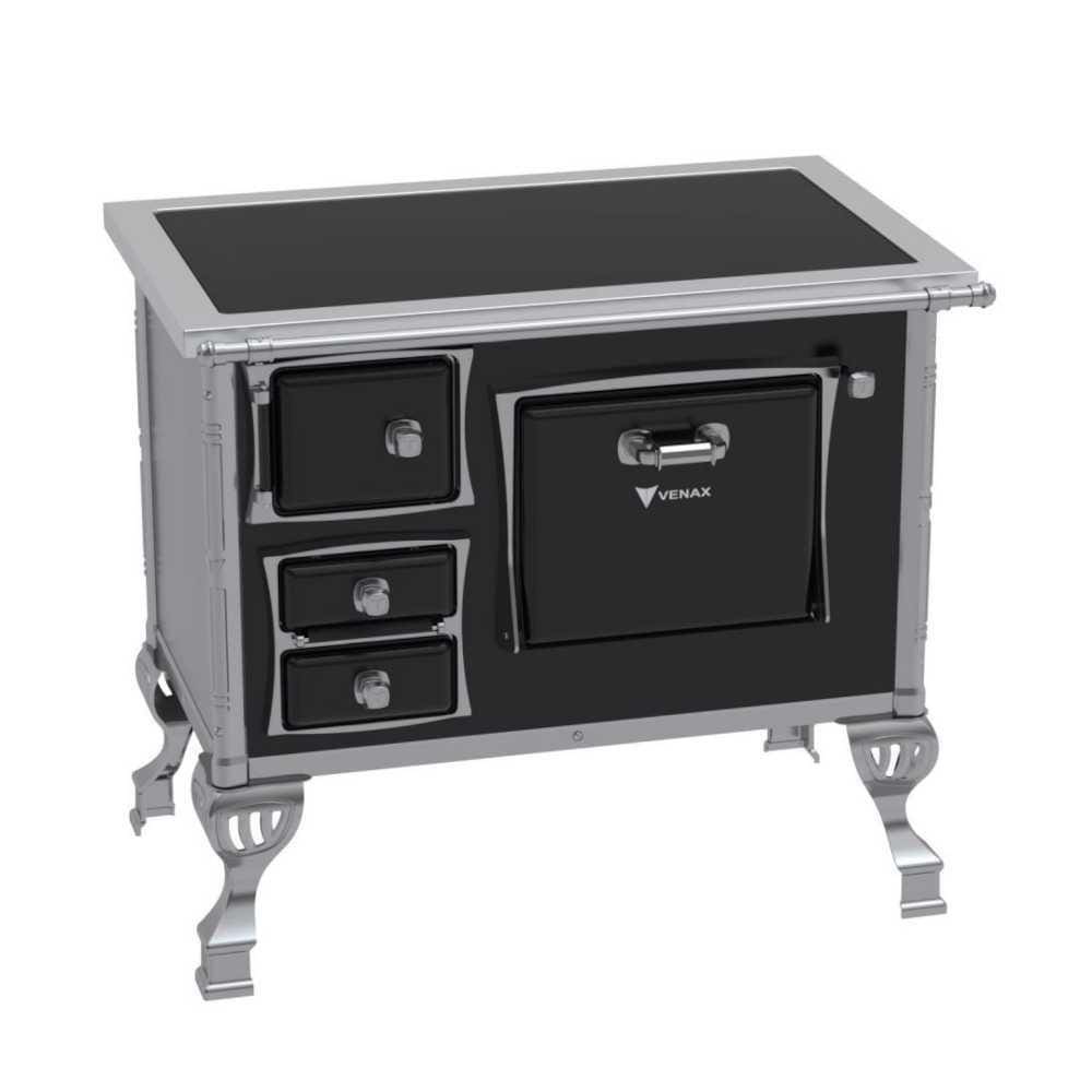 Fogão a Lenha N° 01 Premium GII Preto Chapa Vitrocerâmica Sem Tampa - Venax