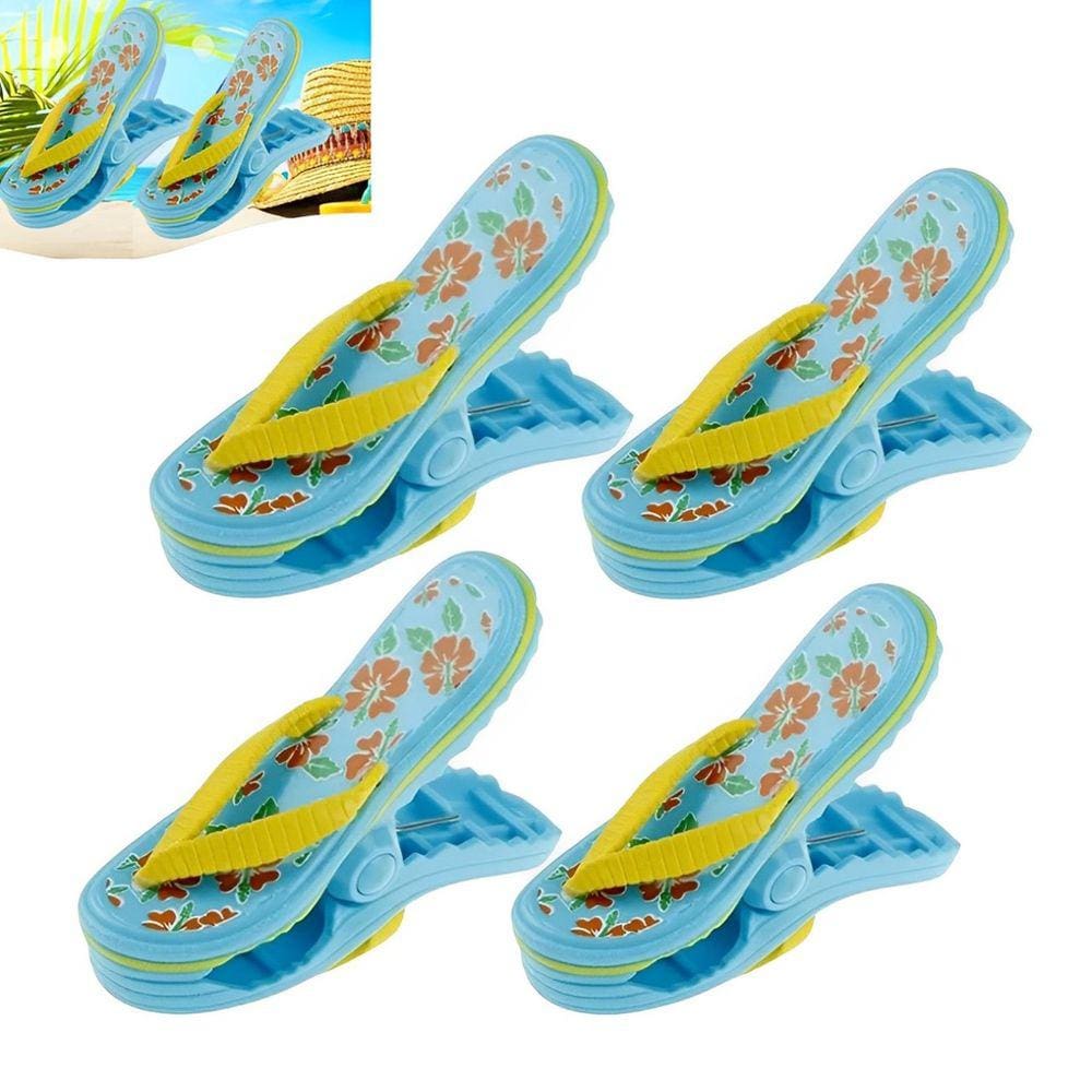 Kit 4 Prendedores De Toalha Modelo Sandália Clip Azul Para Cadeira De Praia Varal - AMZ