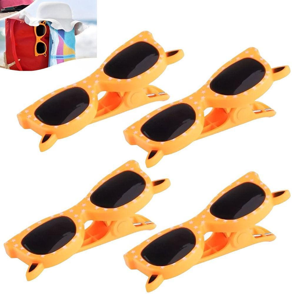 Kit 4 Prendedores De Toalha Modelo Óculos Clip Laranja Para Cadeira De Praia Varal - AMZ