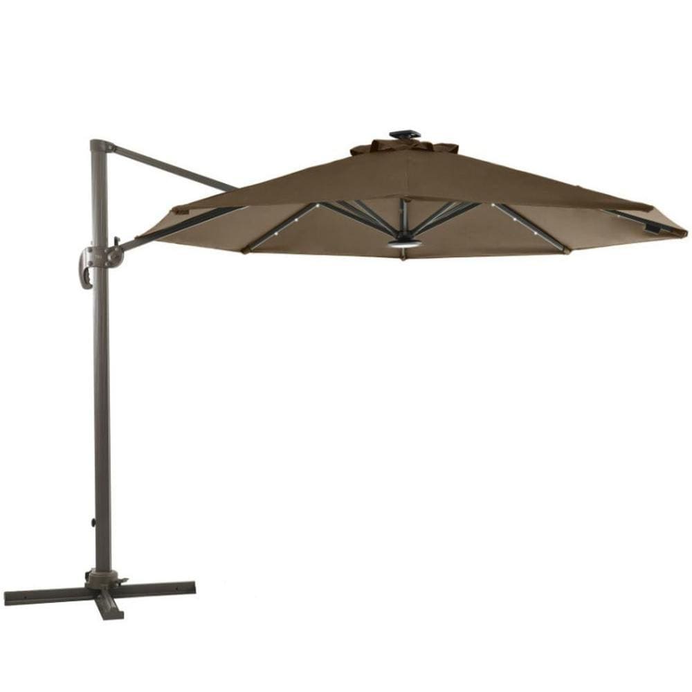 Ombrelone Lateral Cancun Rivattis 300 Cm Em Alumínio Com Base Iluminação Led Capa Em Poliéster Fendis