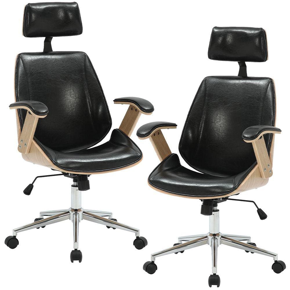 Kit 02 Cadeiras Para Escritório Presidente Giratória Office Natural Polaris Corano R01 Preto - Lyam Decor