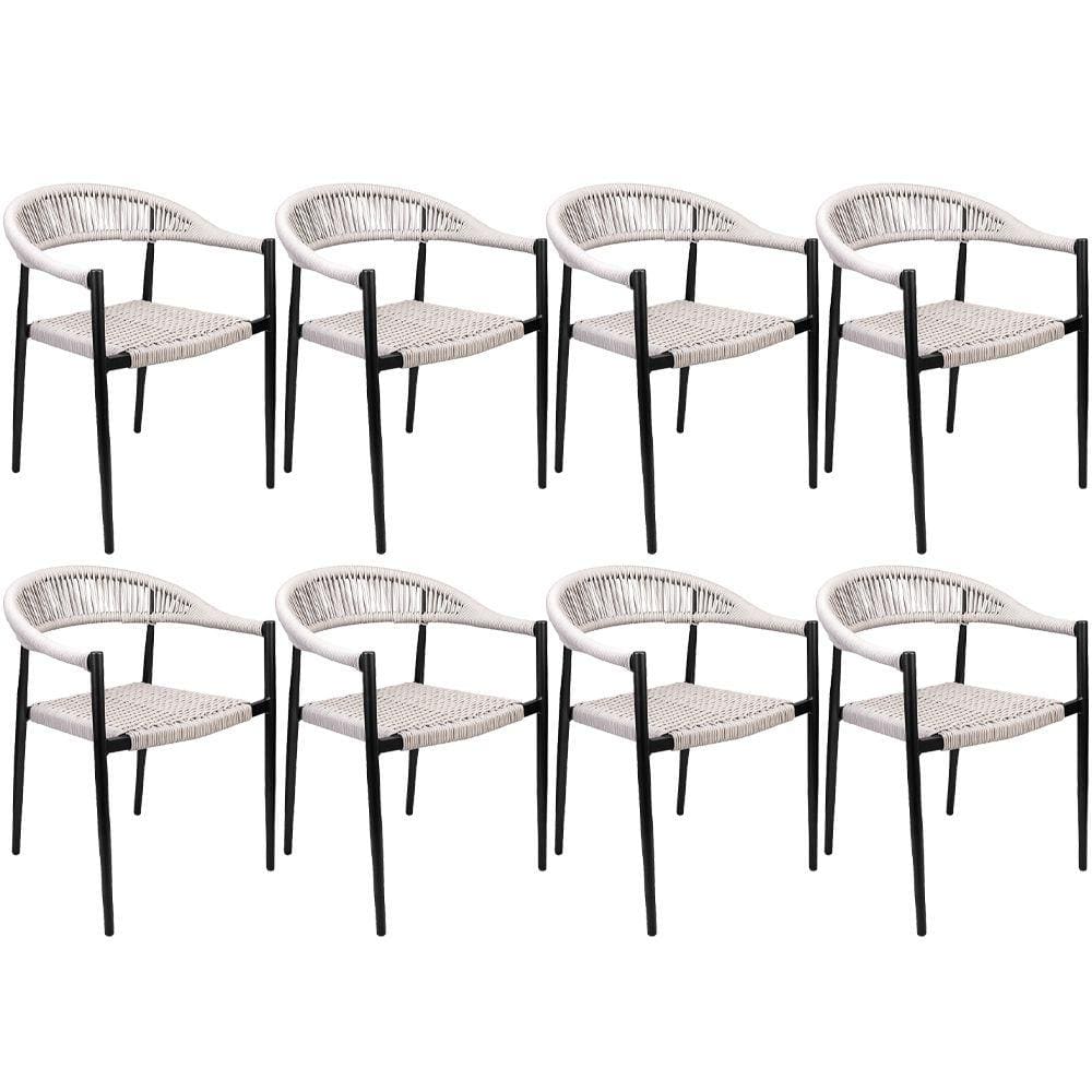 Kit 08 Cadeiras Decorativas Área GourmetBase PretoCorda Náutica Nevada R01 Amêndoa - Lyam Decor