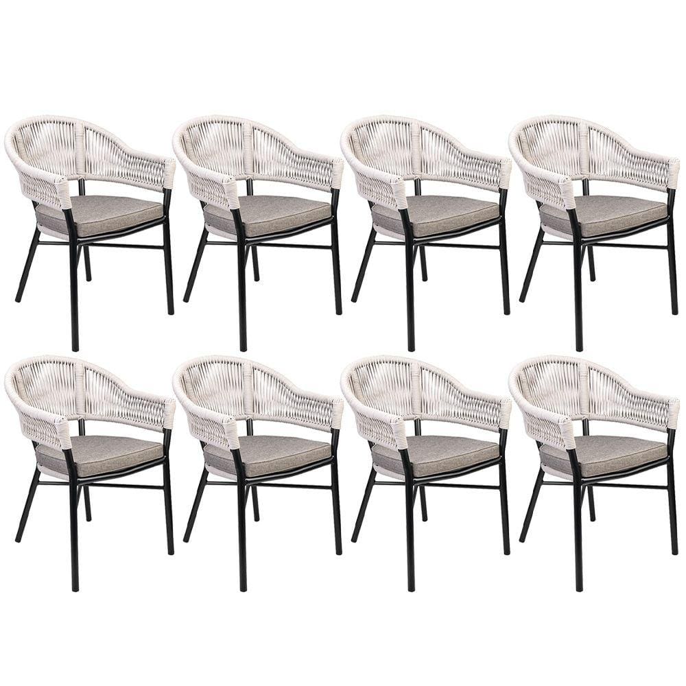 Kit 08 Cadeiras Decorativas Área Gourmet Base Grafite Corda Náutica Medan R01 Amêndoa - Lyam Decor