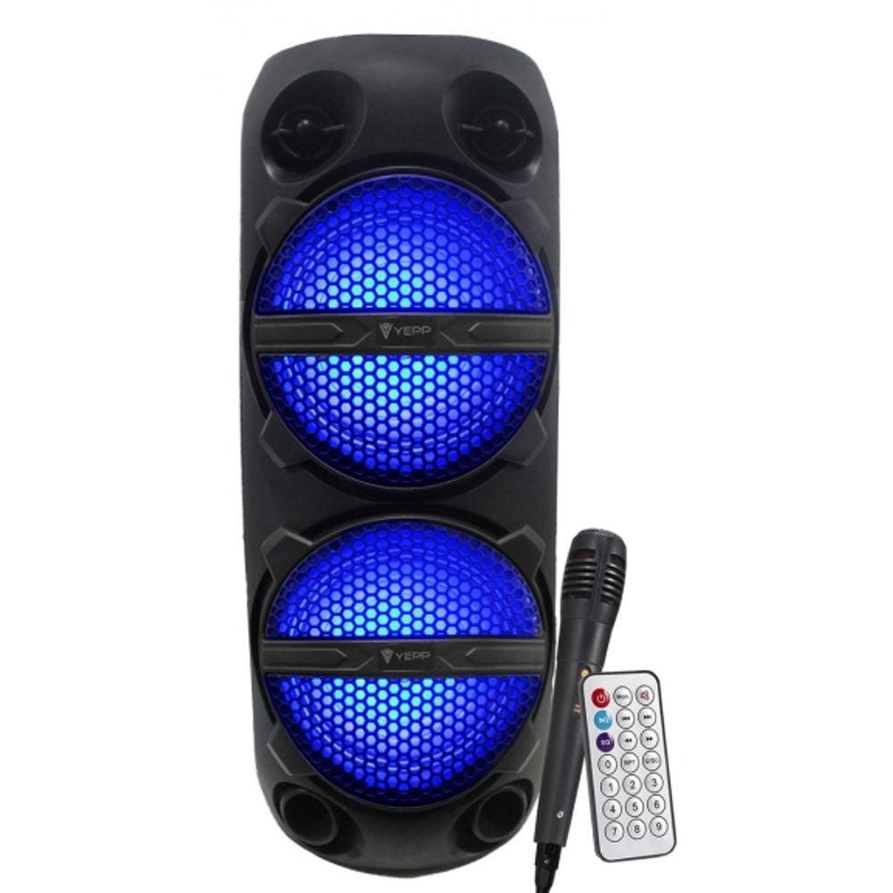 Caixa de Som Duplo Alto-Falante Microfone Bluetooth Rádio FM Entrada P2 e SD Leds RGB Coloridos Yepp