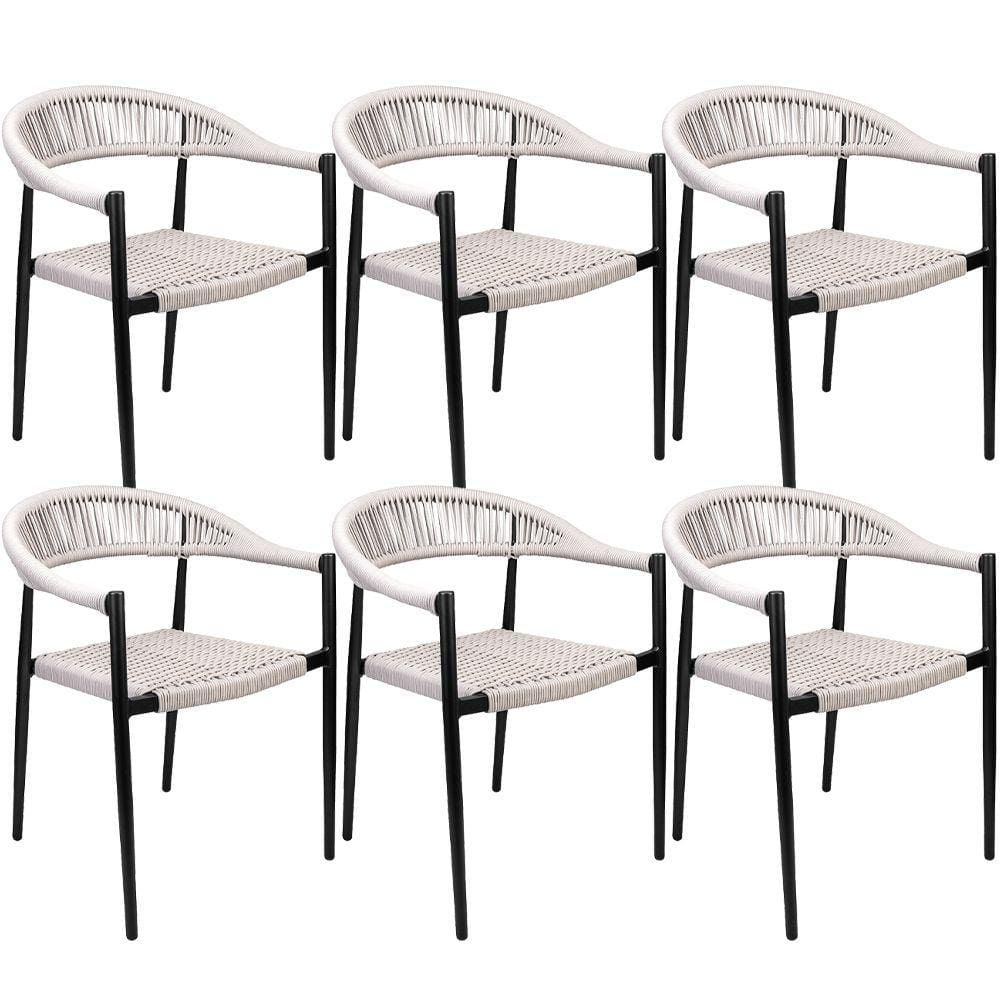 Kit 06 Cadeiras Decorativas Área Gourmet Base Preto Corda Náutica Nevada R01 Amêndoa - Lyam Decor